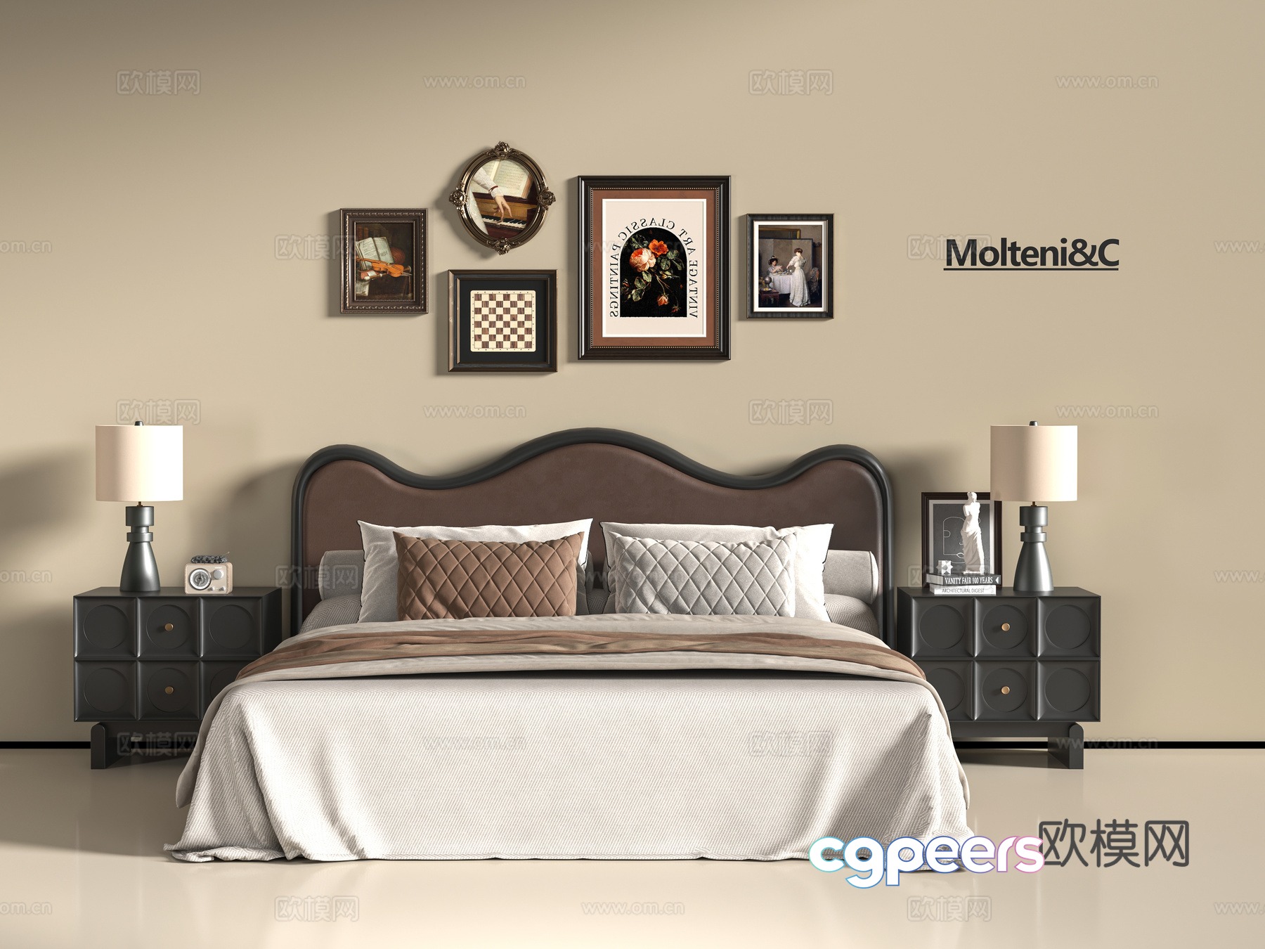 French double bed 3d model French double bed 3d model