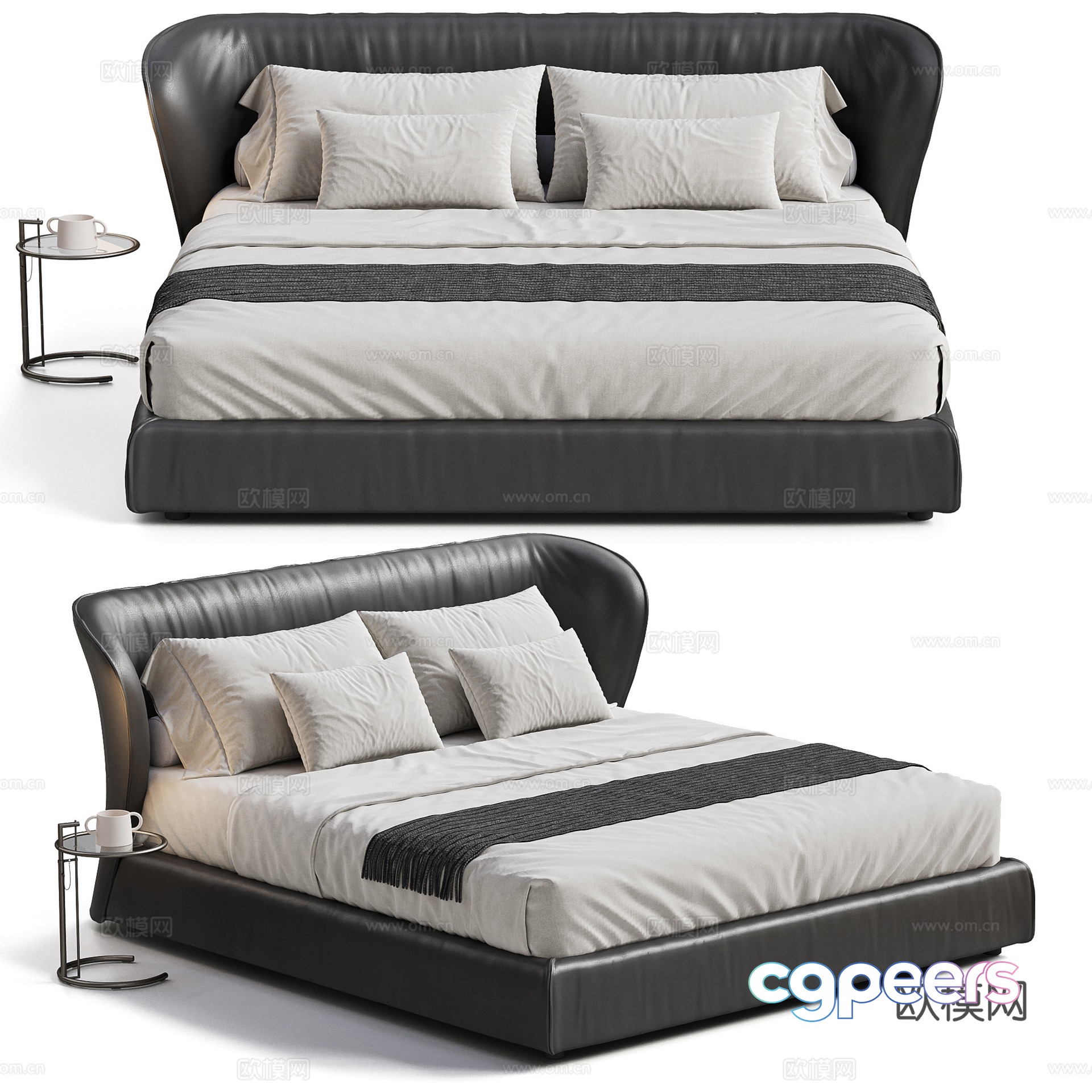 POLIFORM modern double bed leather bed fabric bed side table bed nightstand Italian 3D model