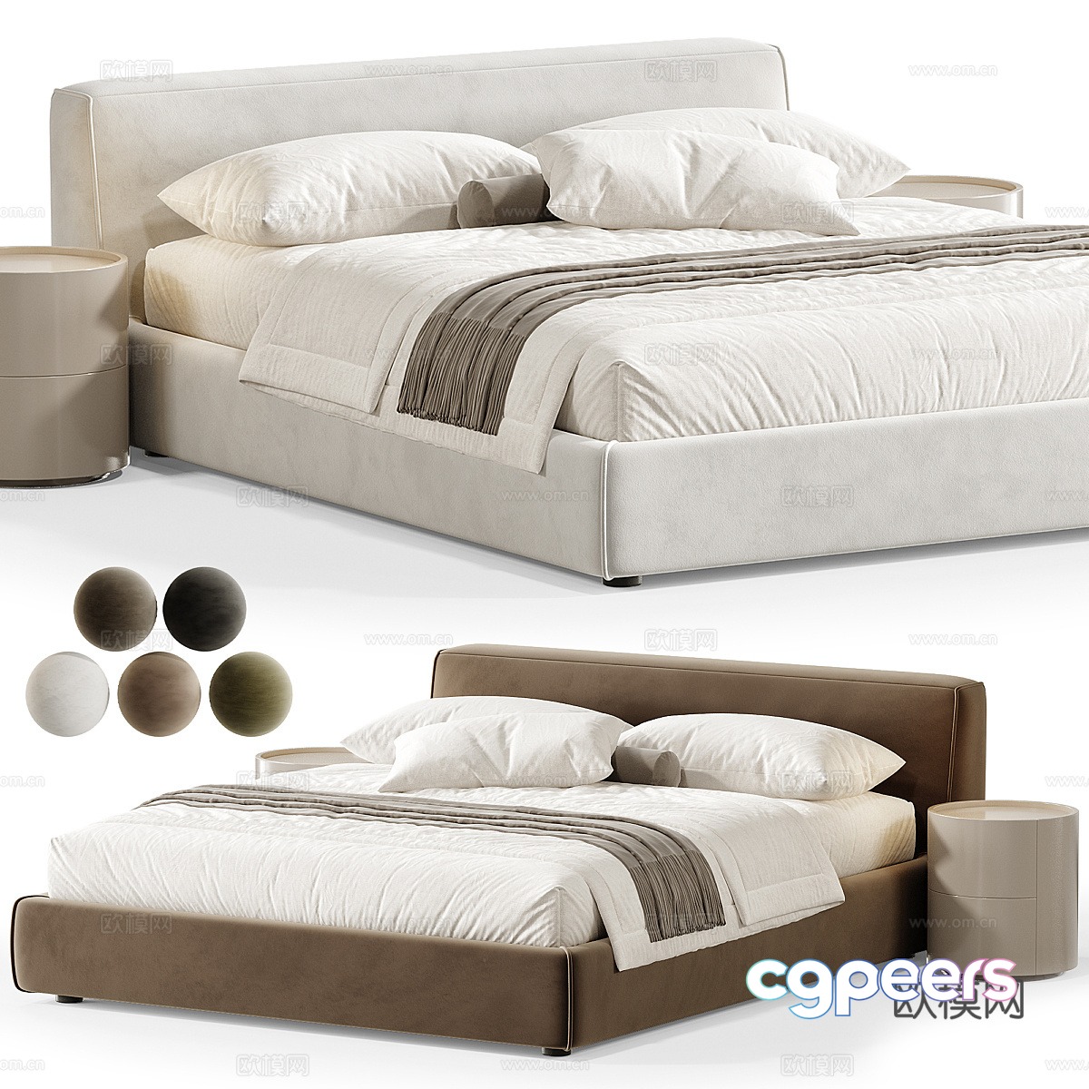 Modern Cream Style Sava Fabric Double Bed 3D Model