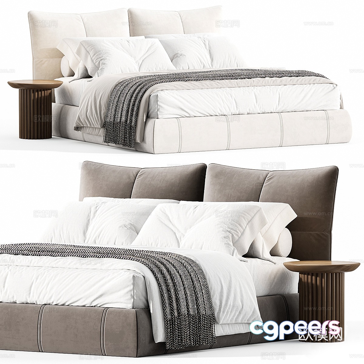 Modern Italian Cream Style Ellelle Fabric Double Bed 3D Model