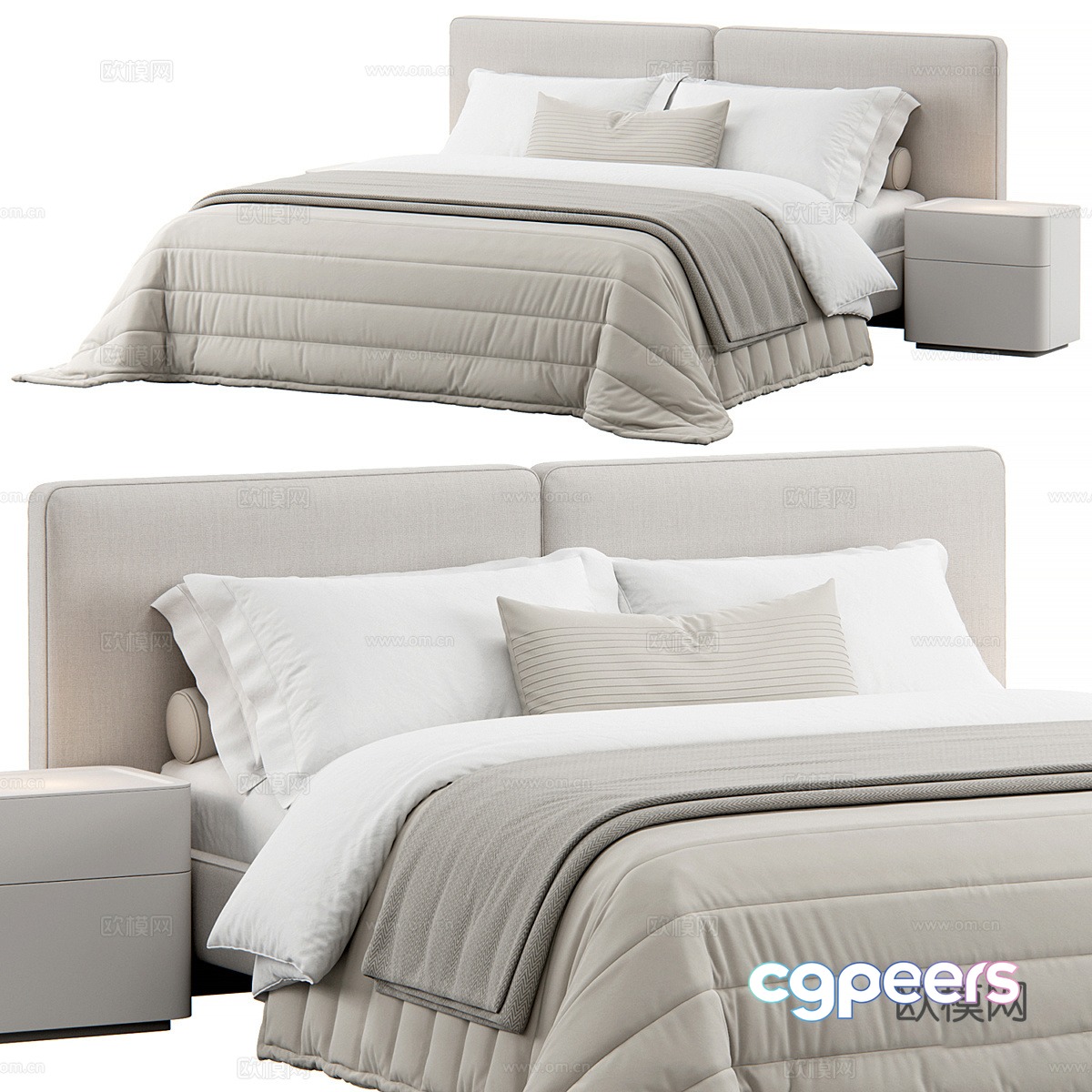 Modern Italian Tatlin fabric double bed 3D model