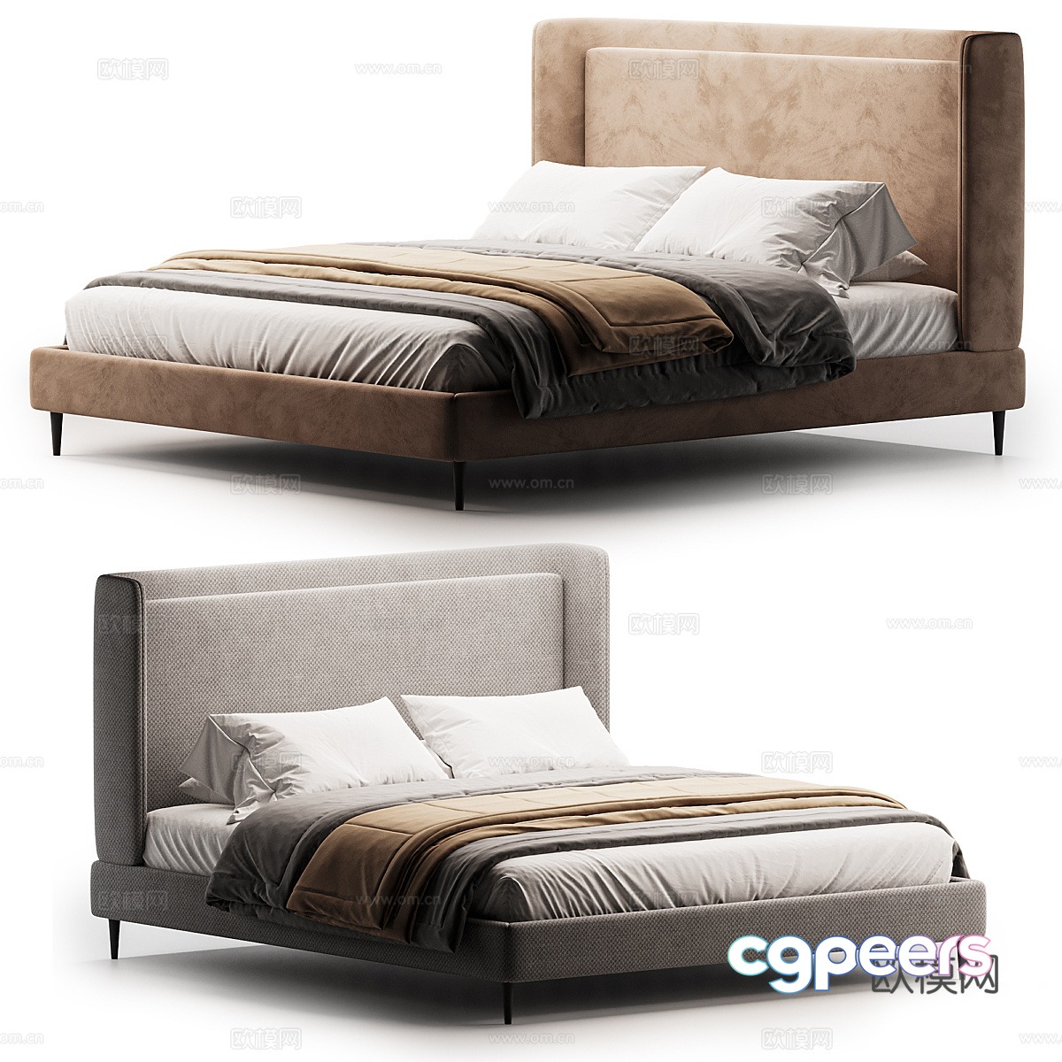 Modern Italian Sandros fabric double bed 3D model