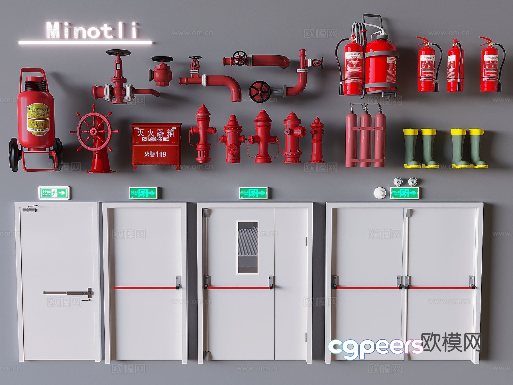 Fire facilities fire equipment fire door fire extinguisher fire hydrant 3d model Fire facilities fire equipment fire door fire extinguisher fire hydrant 3d model