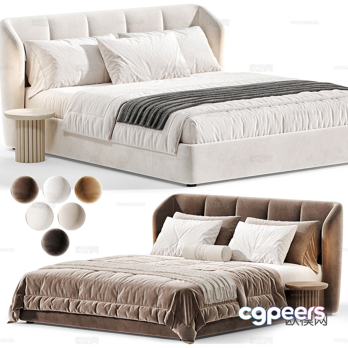 Modern Italian cream style Jill fabric double bed 3d model