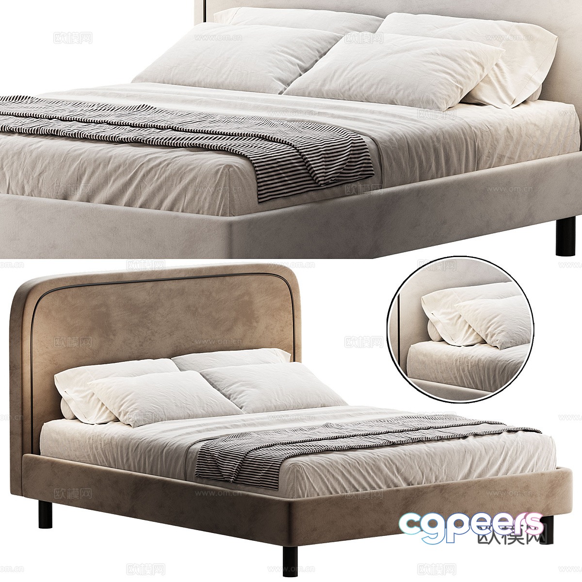 New Chinese style fabric double bed 3D model