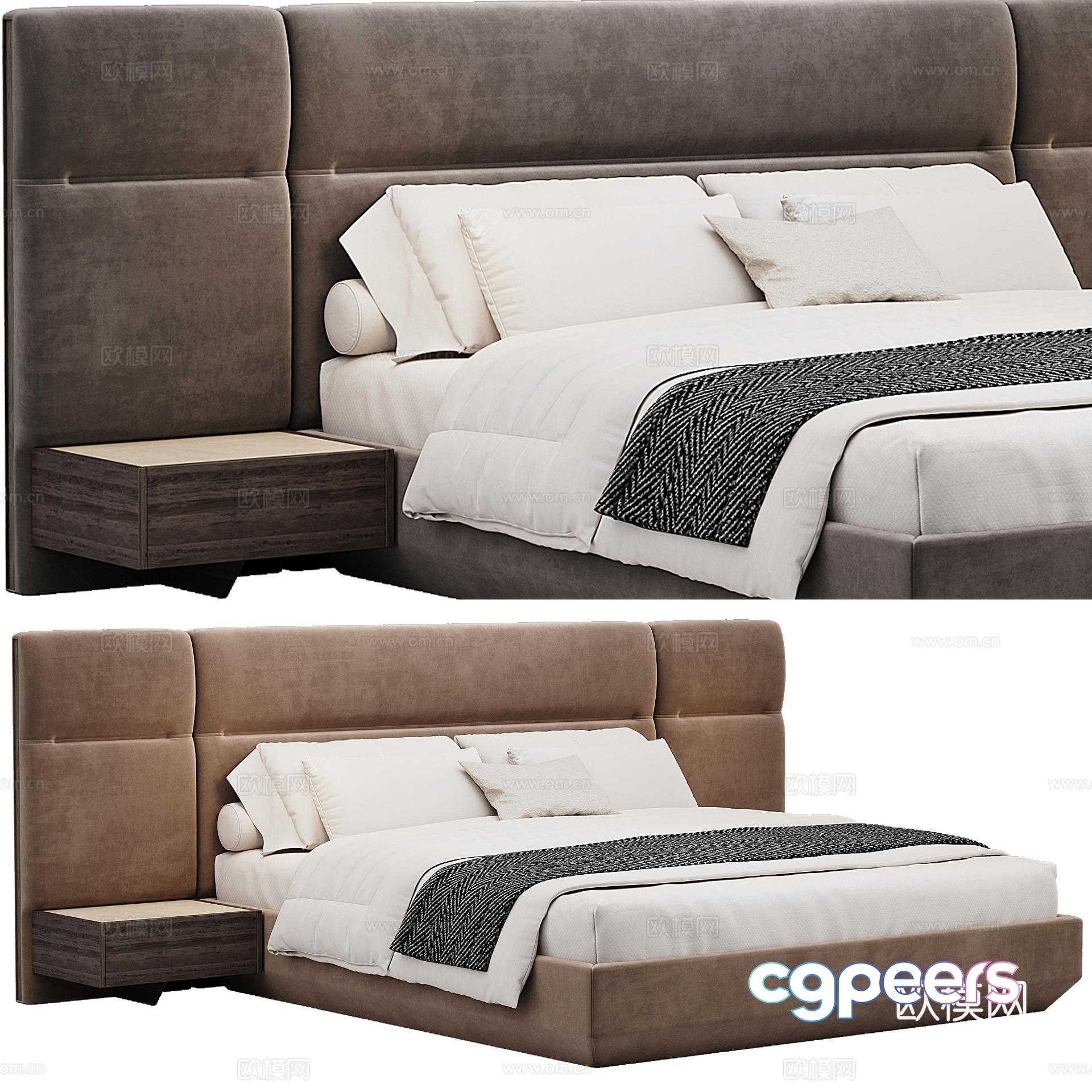 Soft bed fabric double bed bedding pillow 3d model