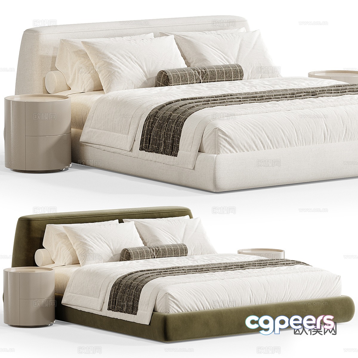 Modern Italian cream style Aima fabric double bed 3D model