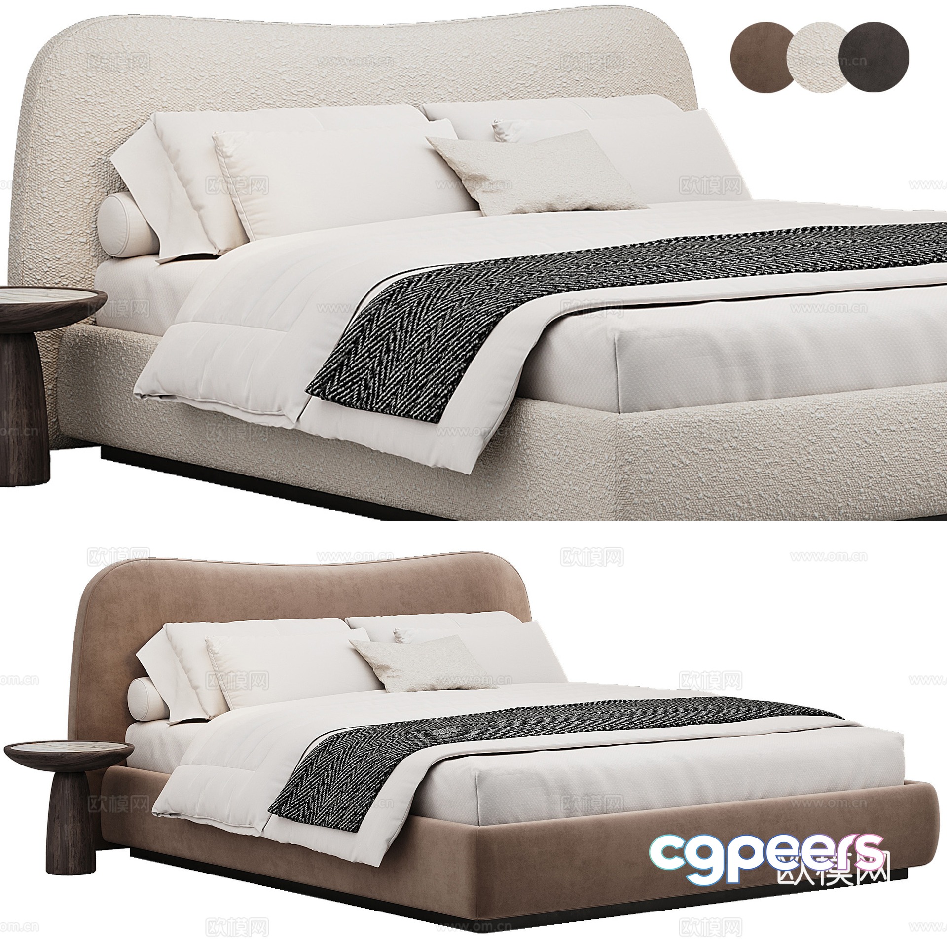 Soft bed fabric double bed bedding pillow 3d model