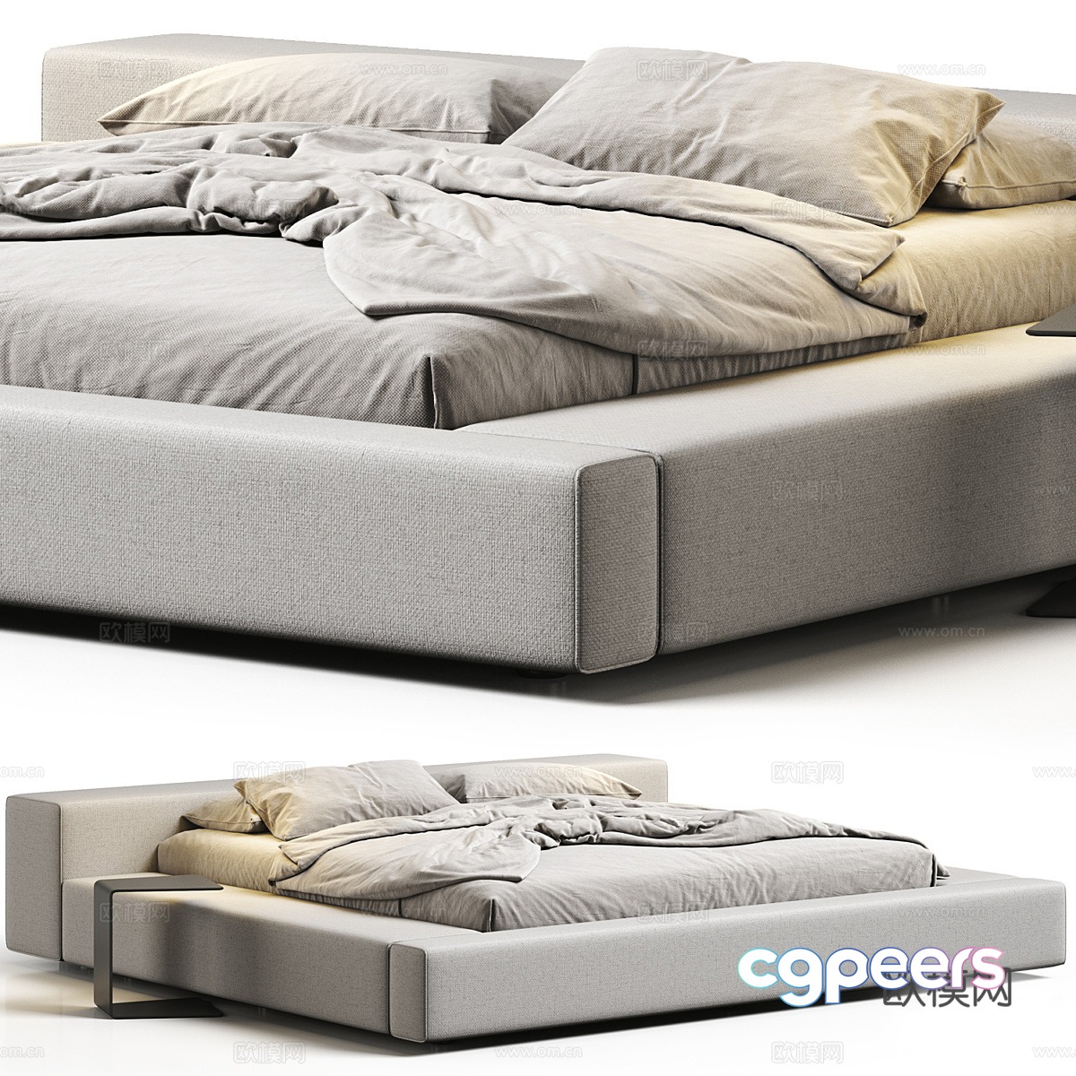 Modern Italian minimalist fabric double bed 3D model