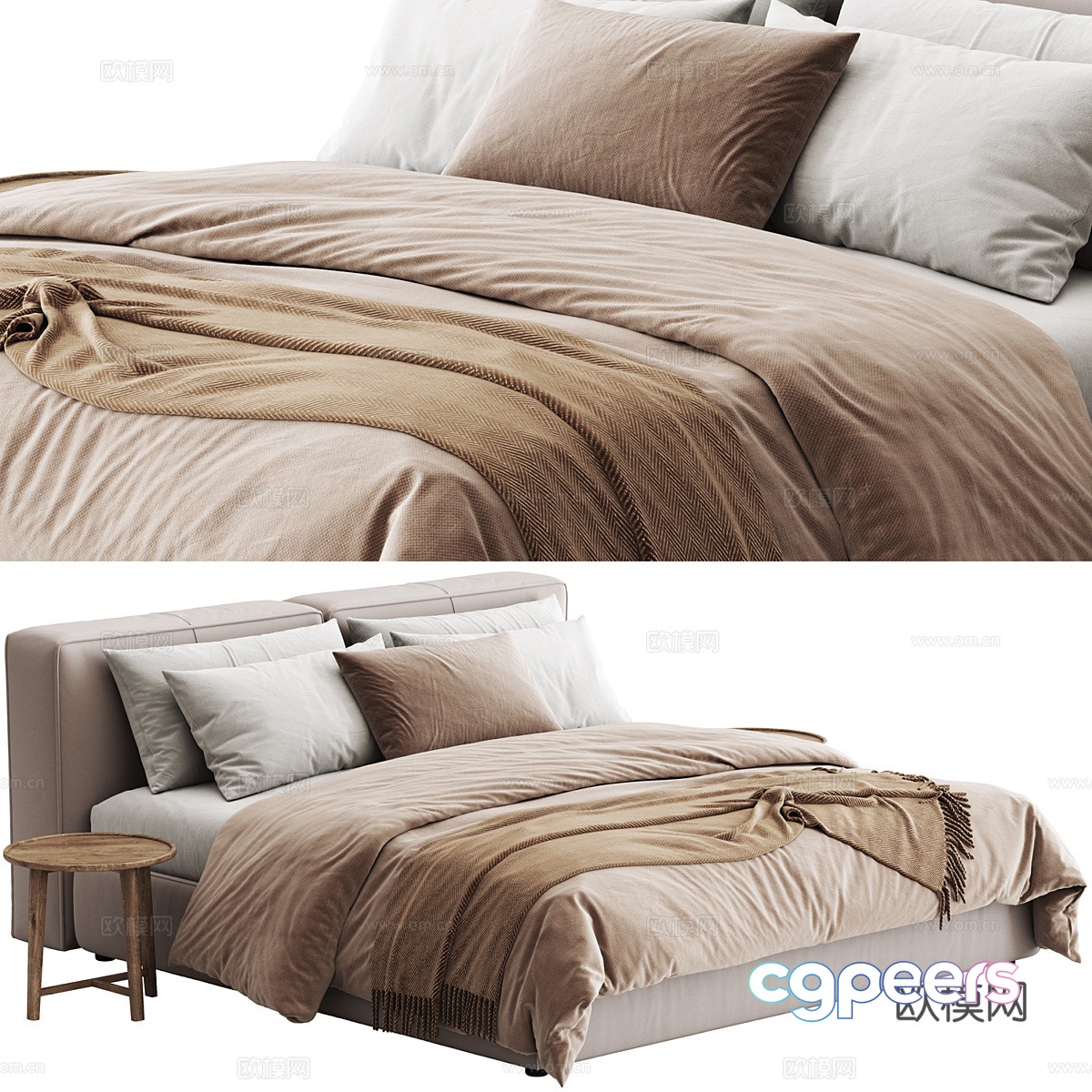 Modern Wasabi Fabric Double Bed 3D Model