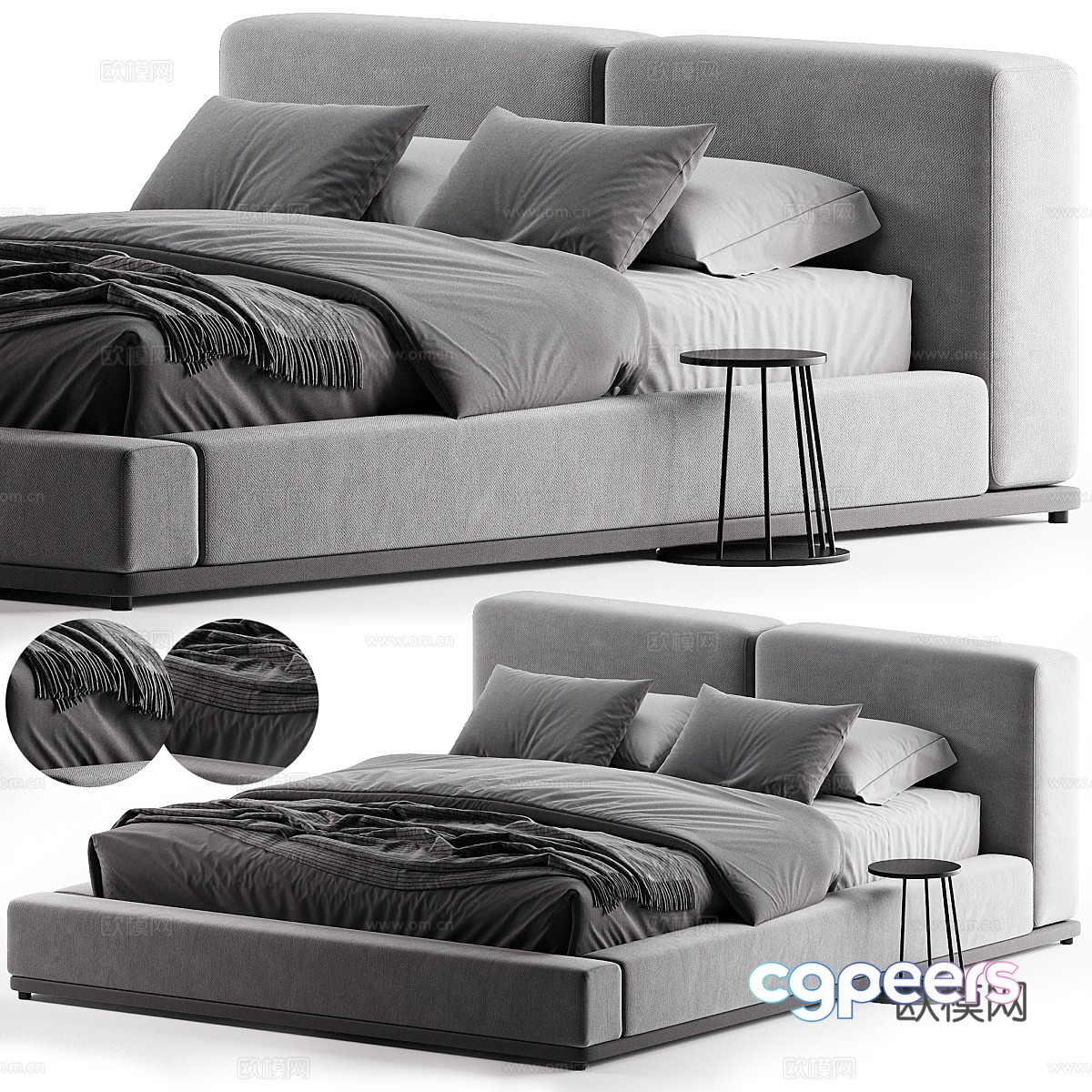 Modern Italian Domino fabric double bed 3D model
