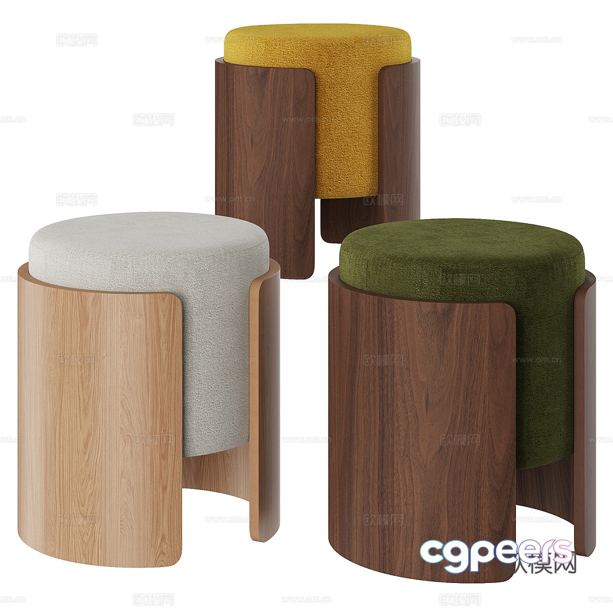 New Chinese style wooden fabric round stool 3D model