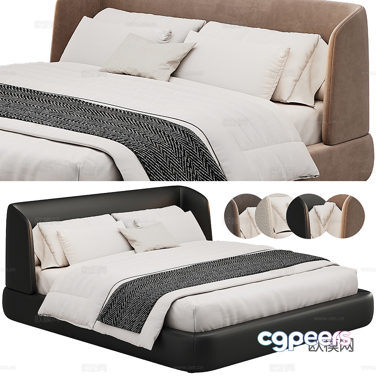 Modern Italian MisuraEmme Fabric Leather Double Bed 3D Model