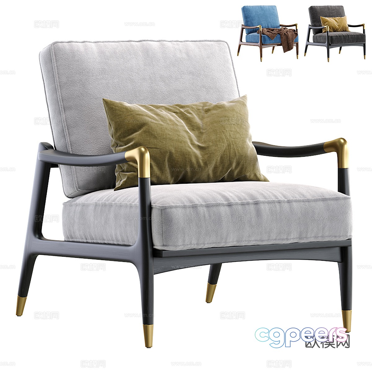 New Chinese style light luxury fabric wooden armchair 3D model
