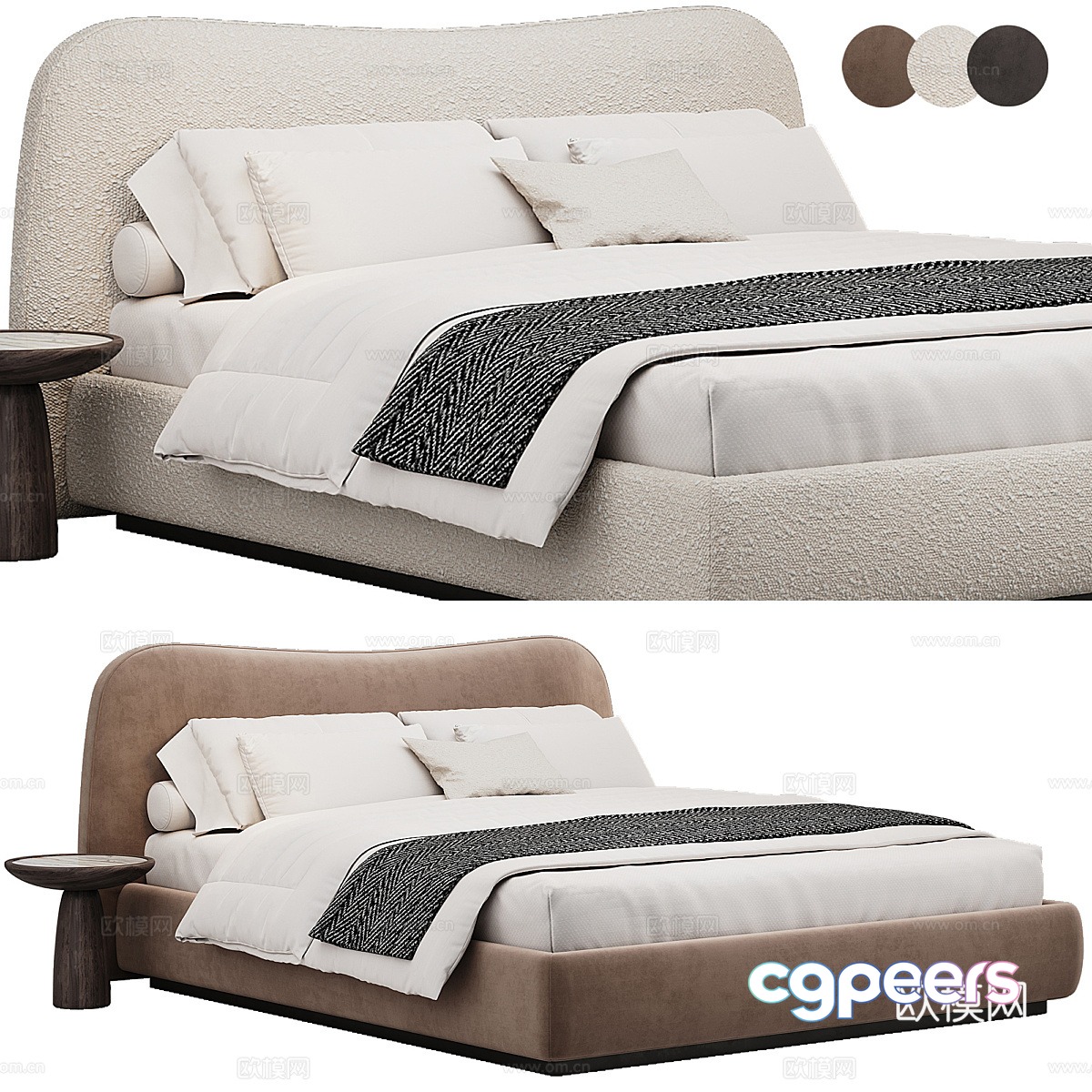 Modern Italian cream style Aurore fabric double bed 3d model