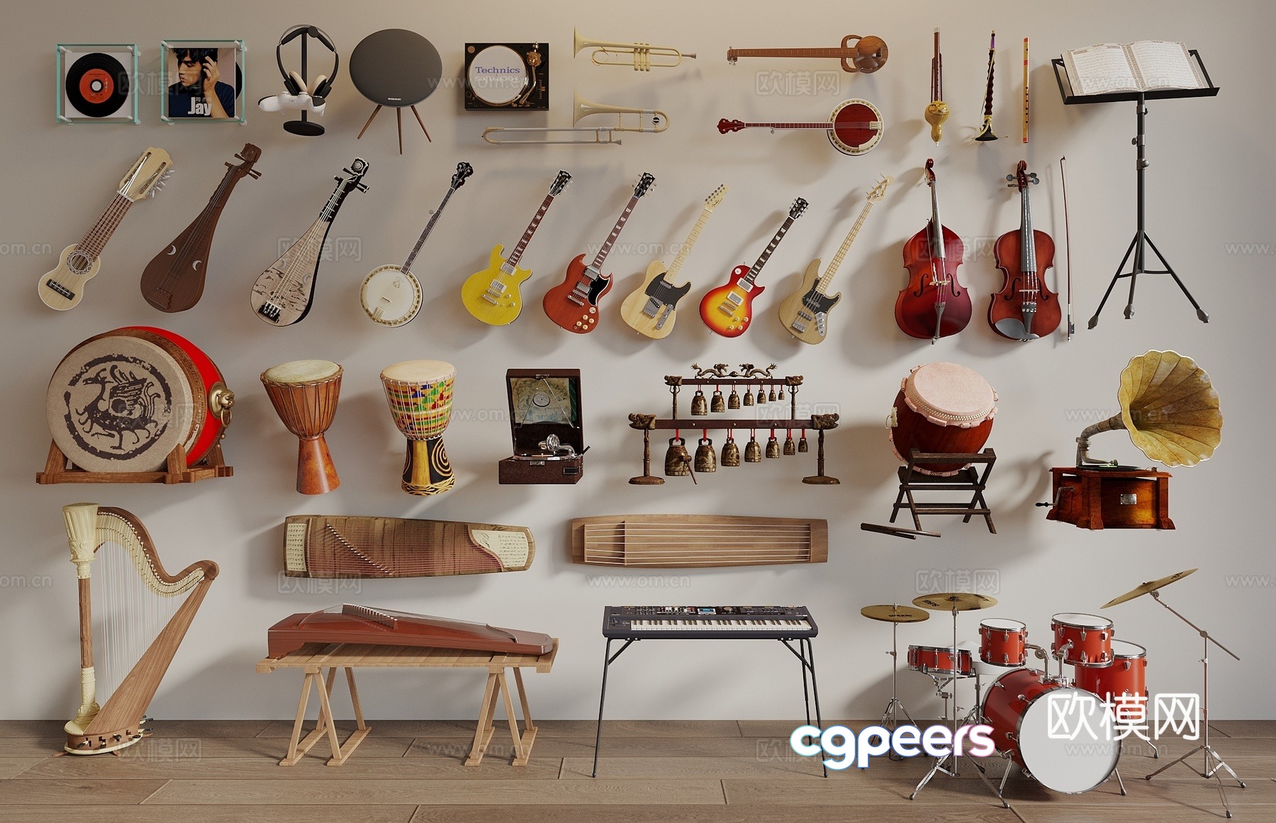 Guzheng, Drum, Violin, Guitar, Electronic Organ, Drum Set, Guzheng, Guqin, Waist Drum, Erhu 3D Model Guzheng, Drum, Violin, Guitar, Electronic Organ, Drum Set, Guzheng, Guqin, Waist Drum, Erhu 3D Model