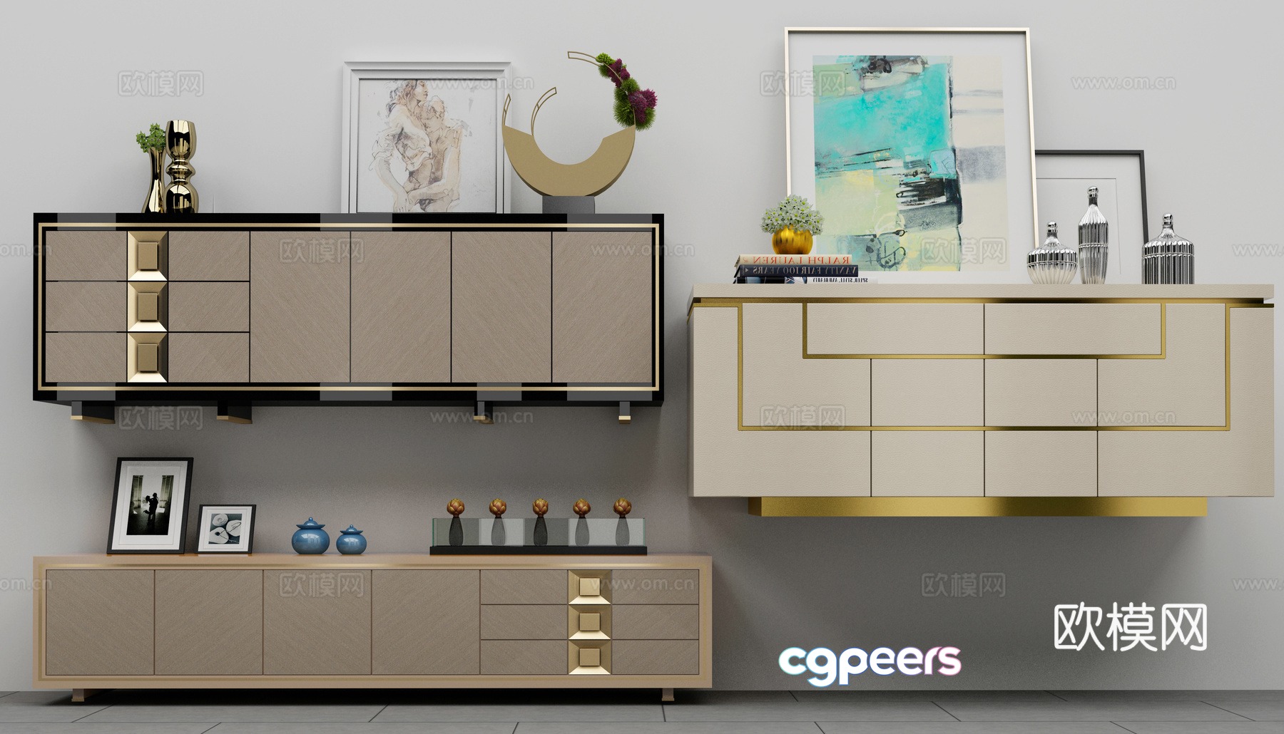 New Chinese TV cabinet combination 3D model New Chinese TV cabinet combination 3D model