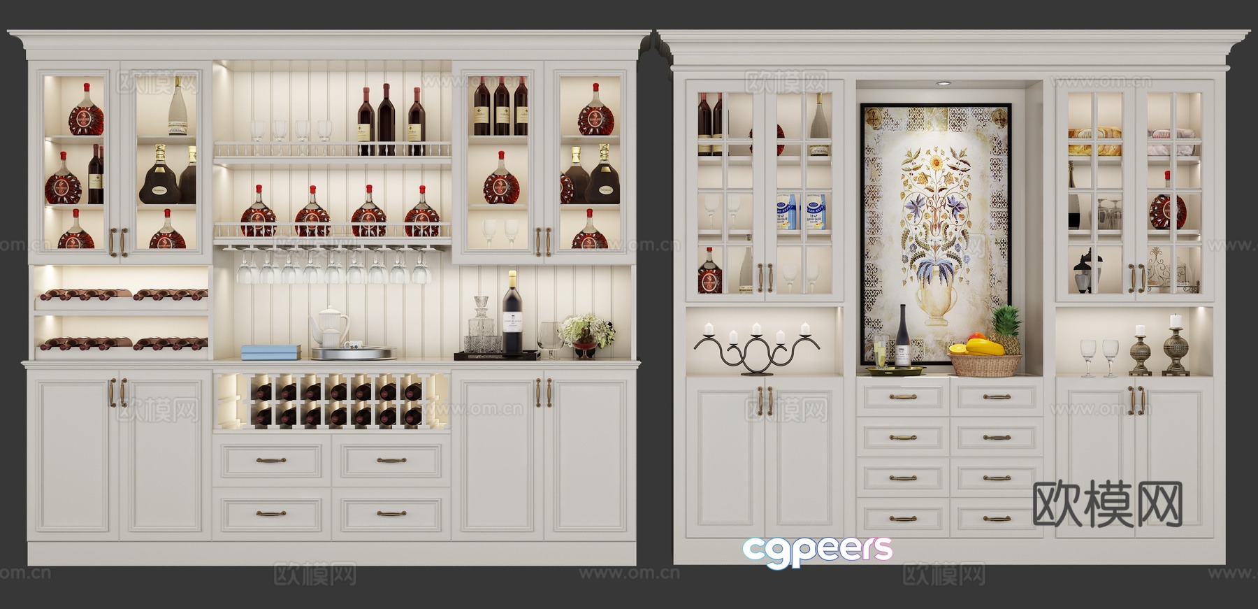 American wine cabinet combination 3D model American wine cabinet combination 3D model
