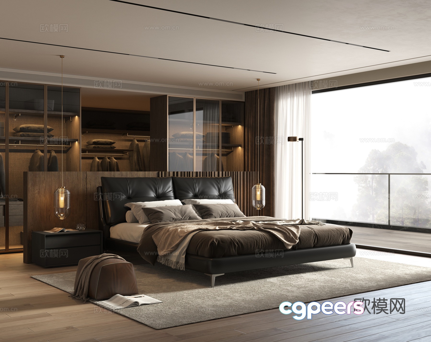 Italian light luxury double bed modern simple double bed leather bed 3D model