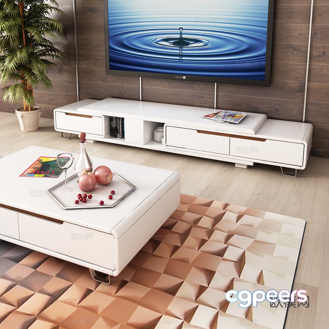 Modern retractable TV cabinet coffee table jewelry carpet model 3d model Modern retractable TV cabinet coffee table jewelry carpet model 3d model