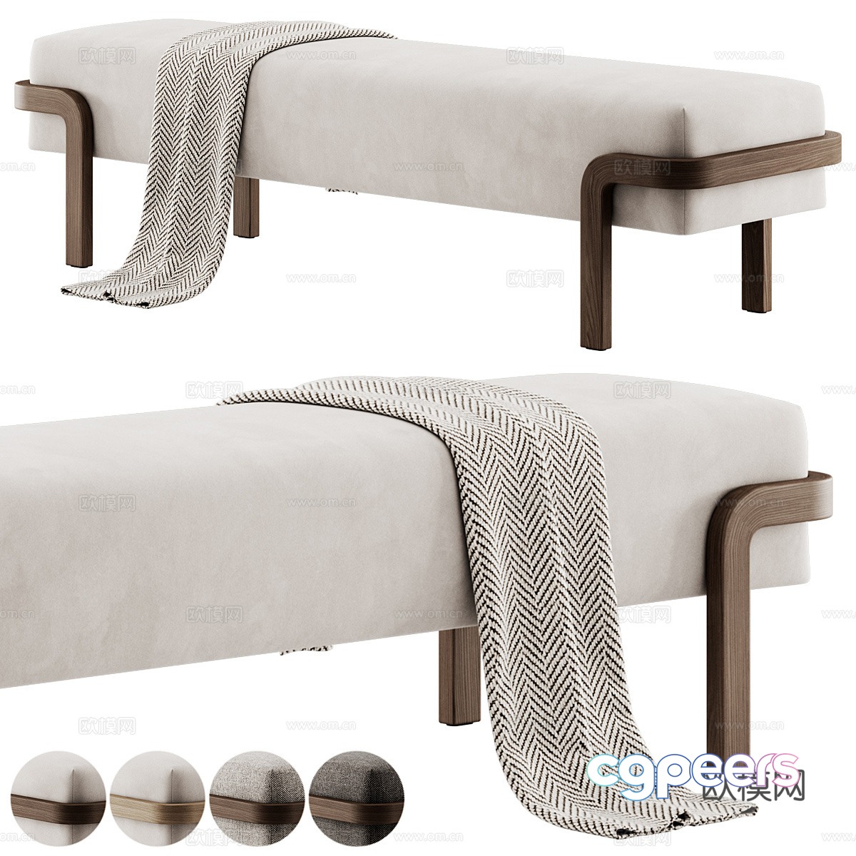 New Chinese style fabric bench strip bench tail stool 3D model
