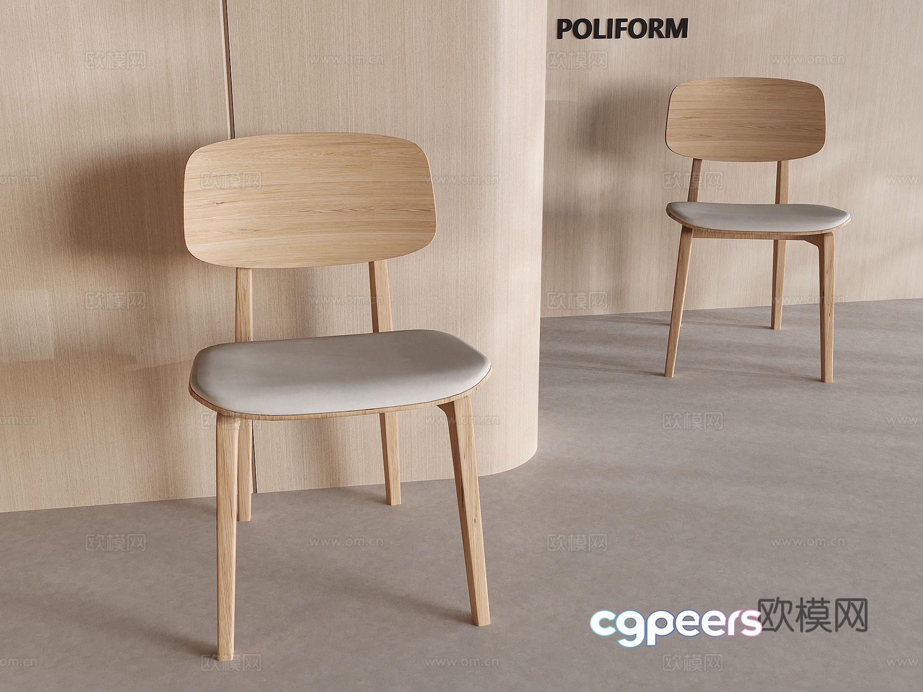 Nordic cream style dining chair single chair solid wood backrest chair 3D model