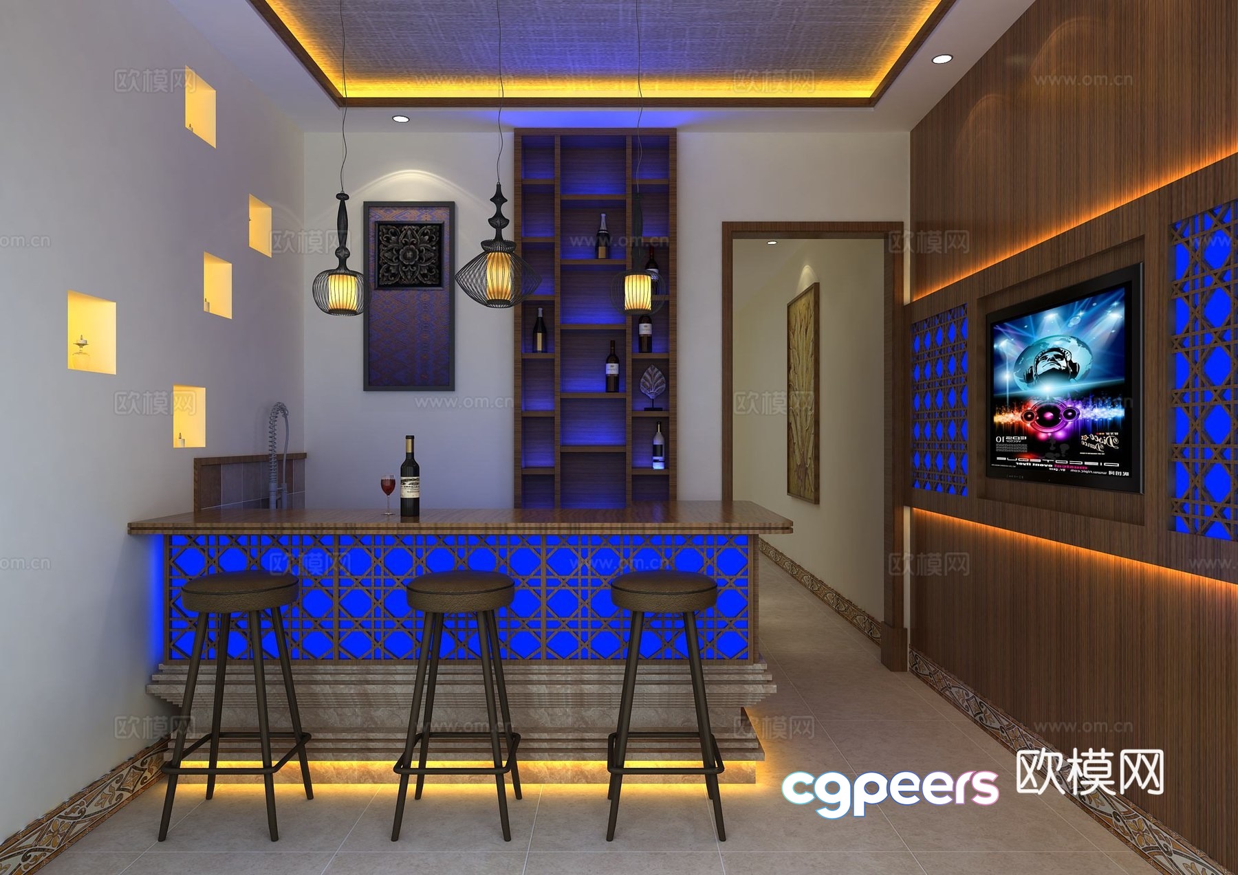 Southeast Asian modern bar wine cabinet combination 3D model Southeast Asian modern bar wine cabinet combination 3D model