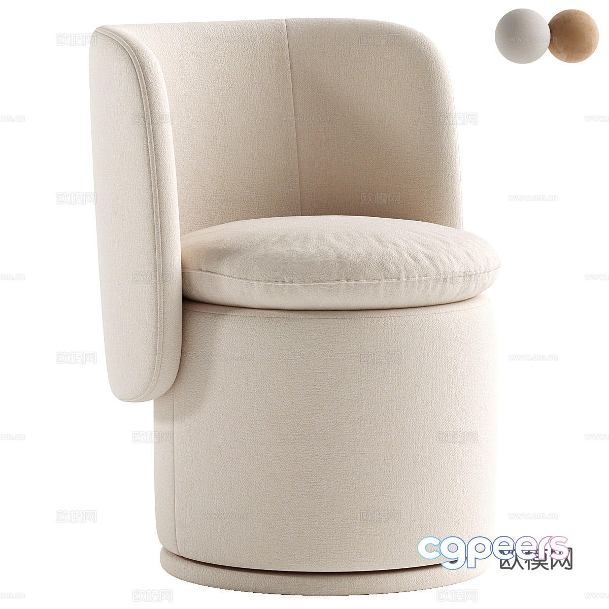 Modern cream style fabric single chair 3d model