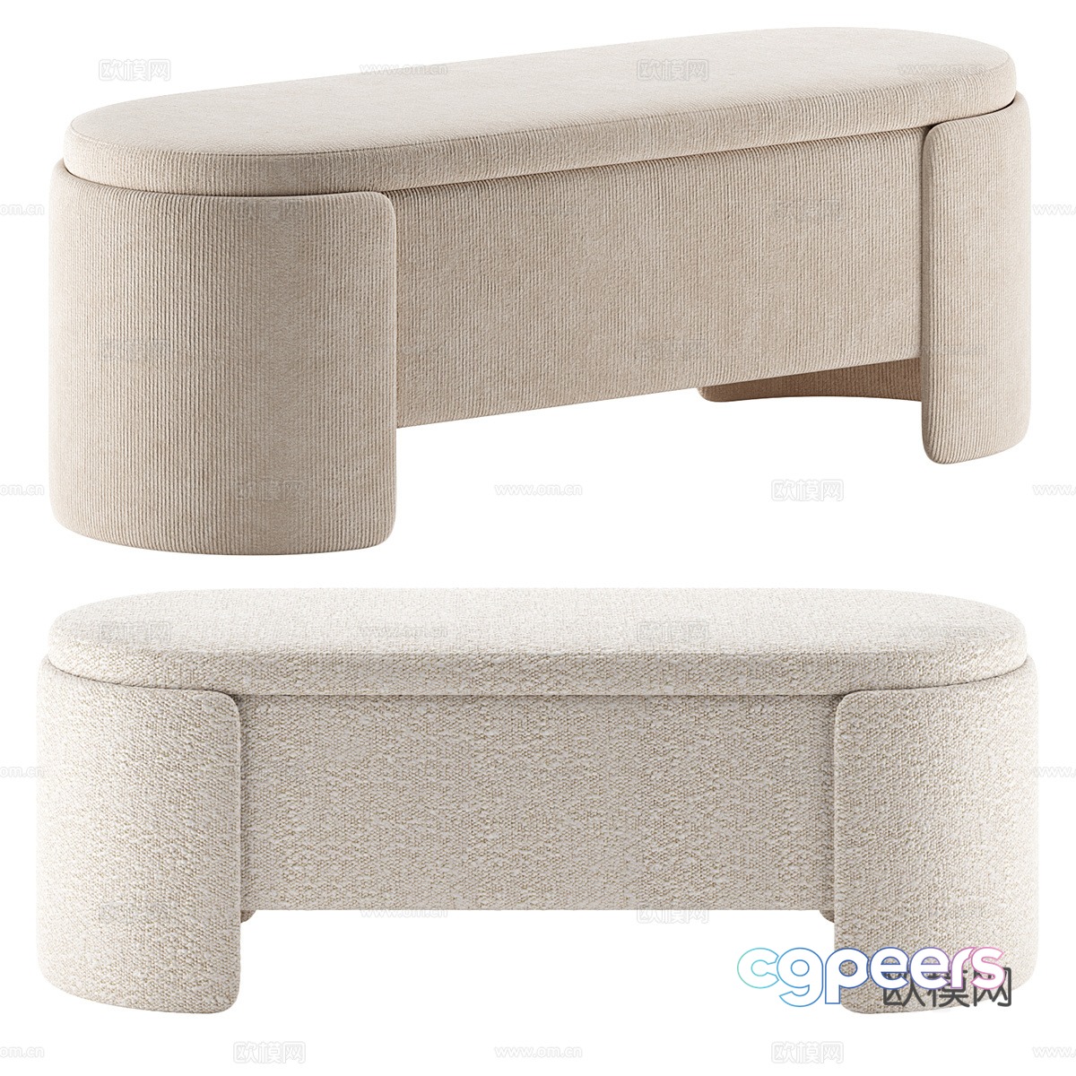 Modern Italian cream style fabric bench strip stool tail stool 3D model