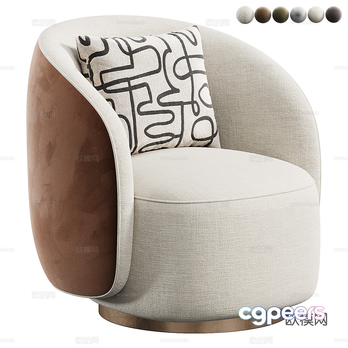 Modern Italian light luxury BORDEAUX fabric armchair 3D model