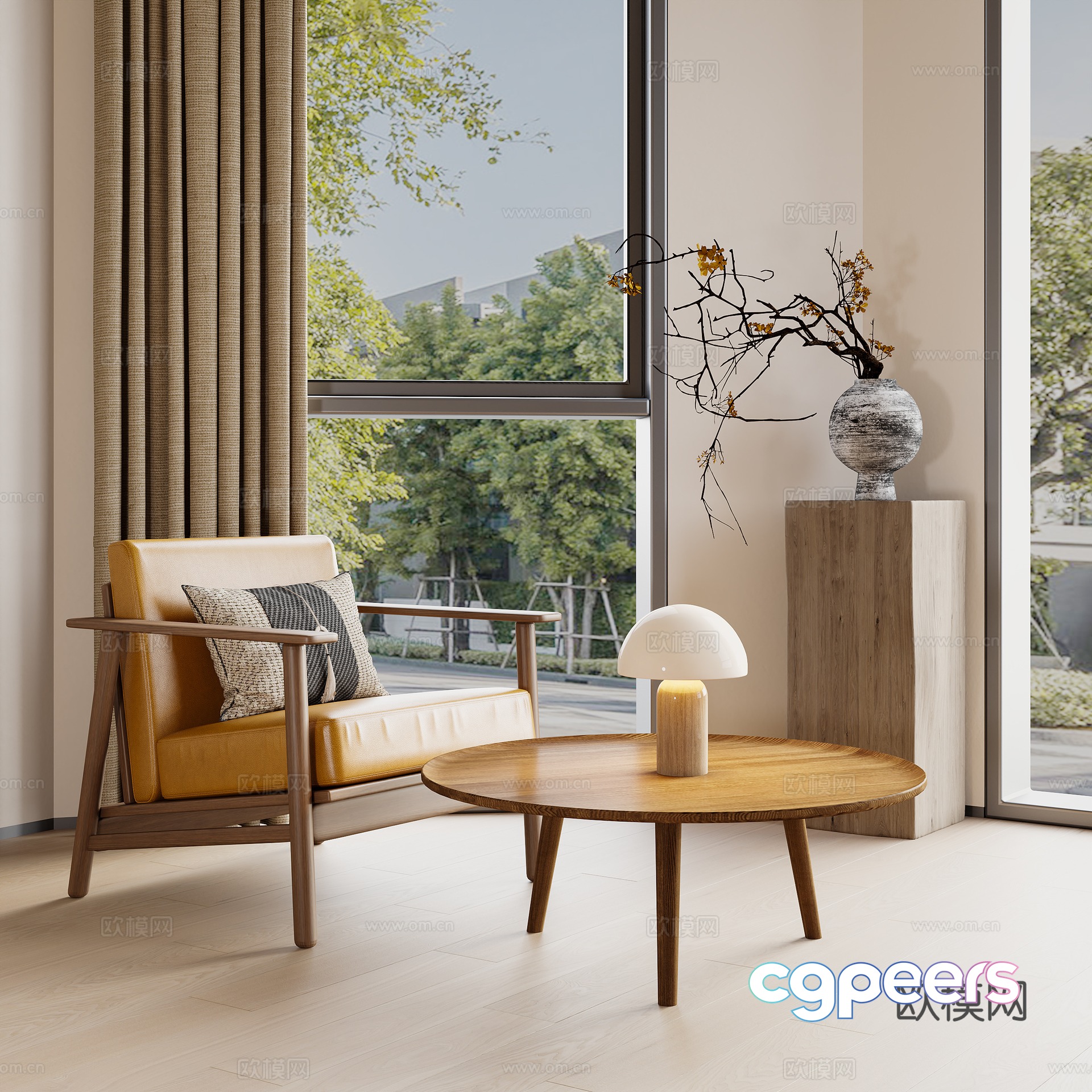 Medium style leisure chair chair coffee table combination ornament combination table lamp 3D model Medium style leisure chair chair coffee table combination ornament combination table lamp 3D model