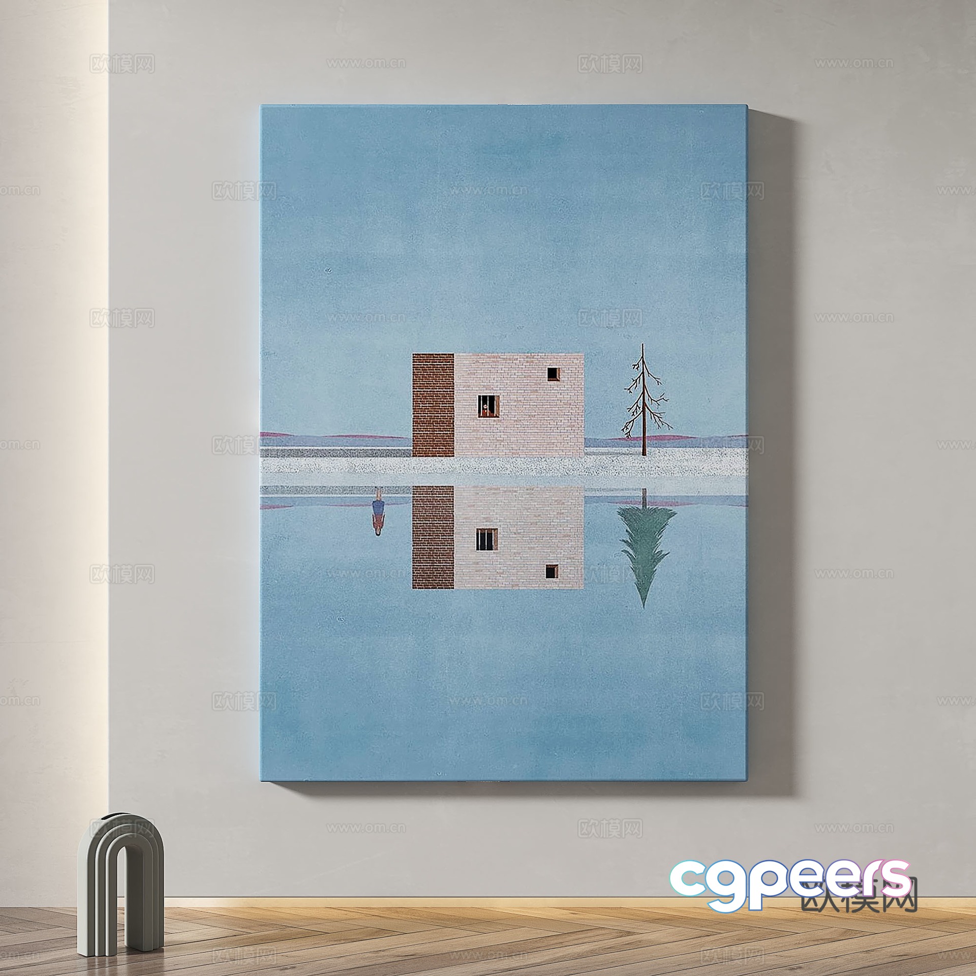 Modern simple abstract light luxury wasabi texture decorative painting 3d model