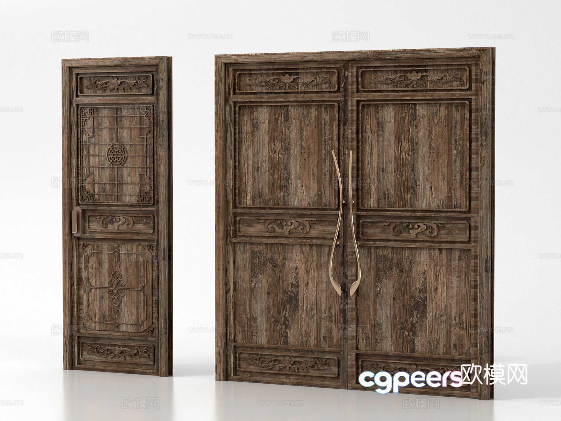 Modern courtyard door Single open door Double open door Old wooden door 3d model