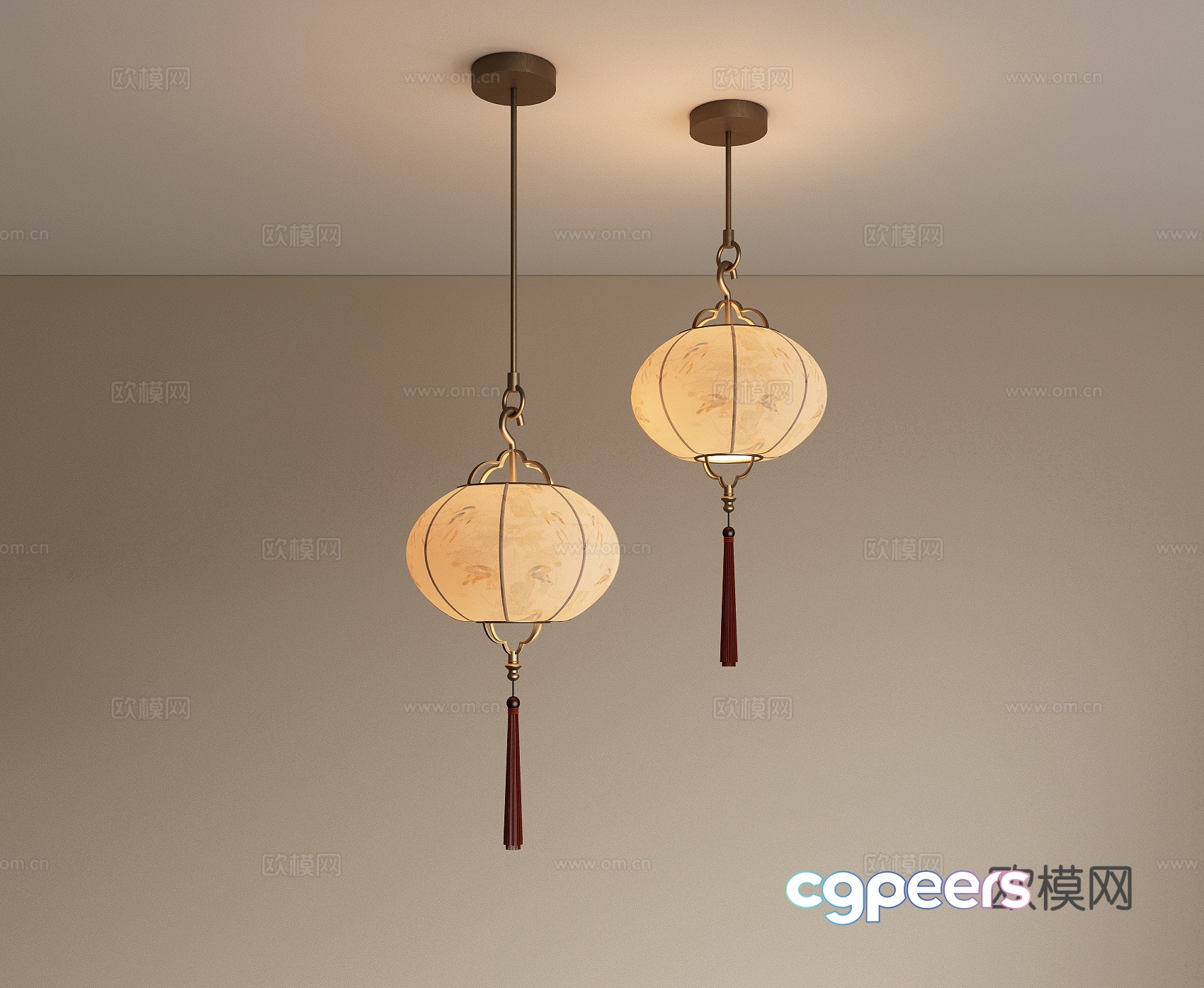 New Chinese style flower and bird lantern Zen chandelier Restaurant chandelier Chandelier combination Bedside chandelier 3D model
