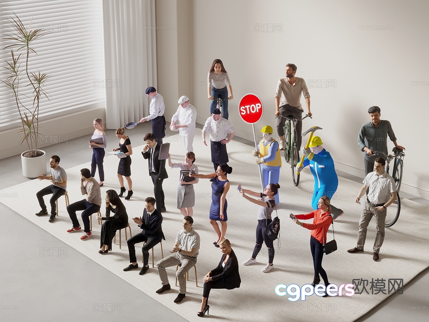 Character combination man woman business figure sitting posture walking 3d model Character combination man woman business figure sitting posture walking 3d model