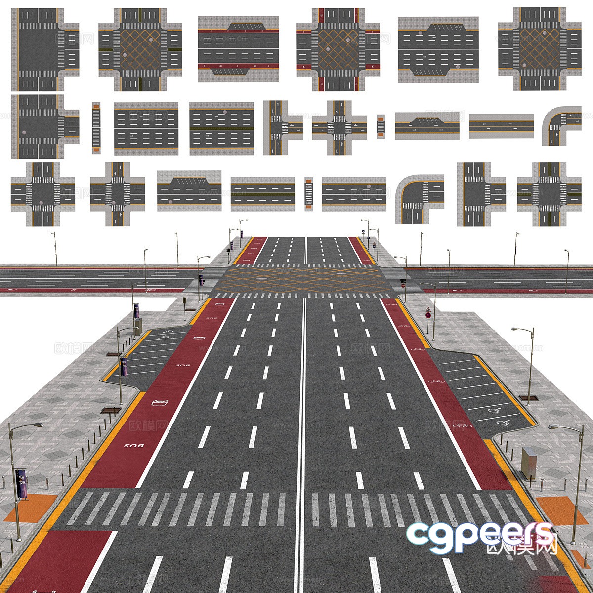 asphalt road sidewalk road sign 3d model asphalt road sidewalk road sign 3d model