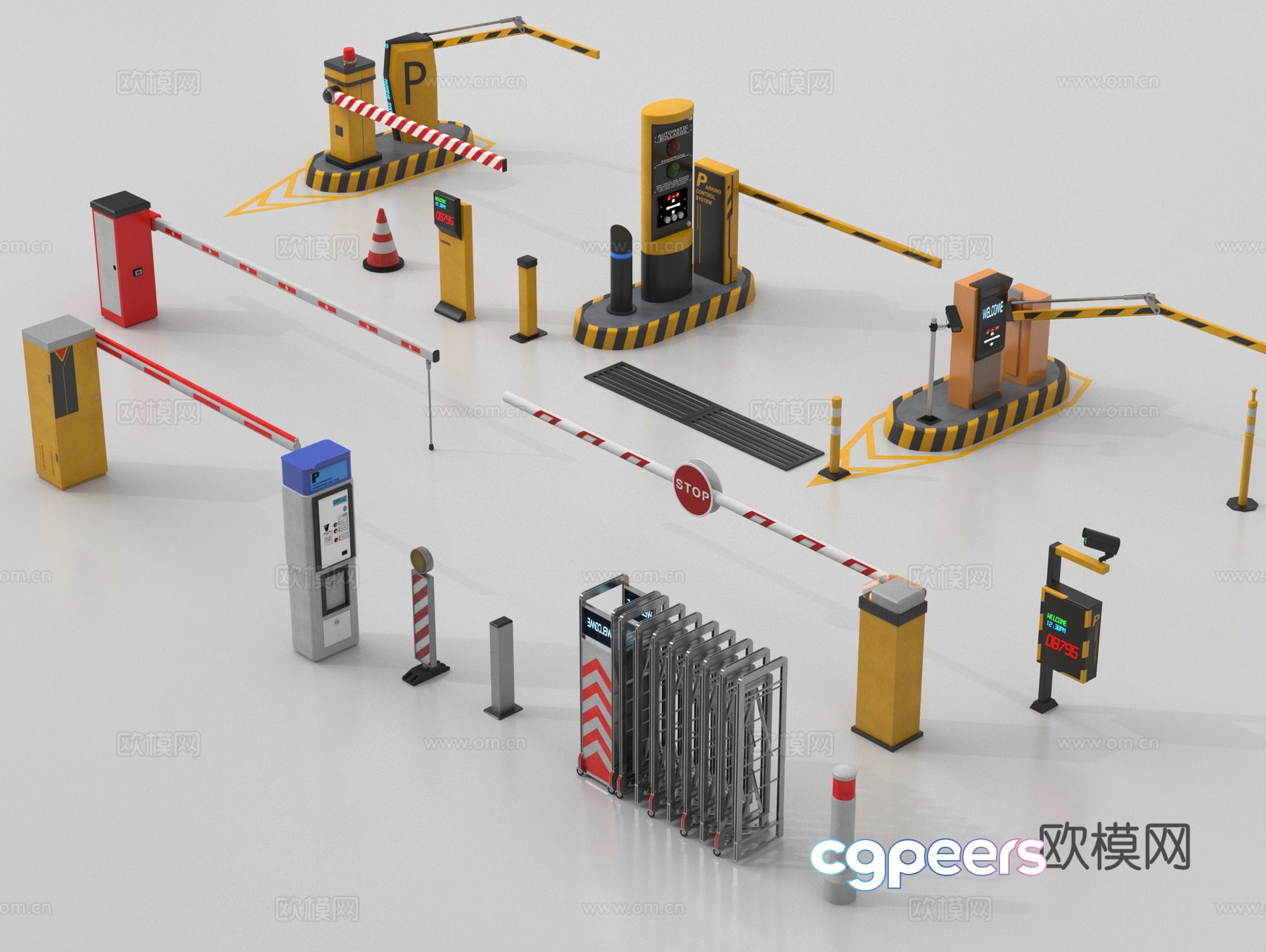 Modern barrier gate, access control machine, parking sensor lifting rod, telescopic door 3D model Modern barrier gate, access control machine, parking sensor lifting rod, telescopic door 3D model