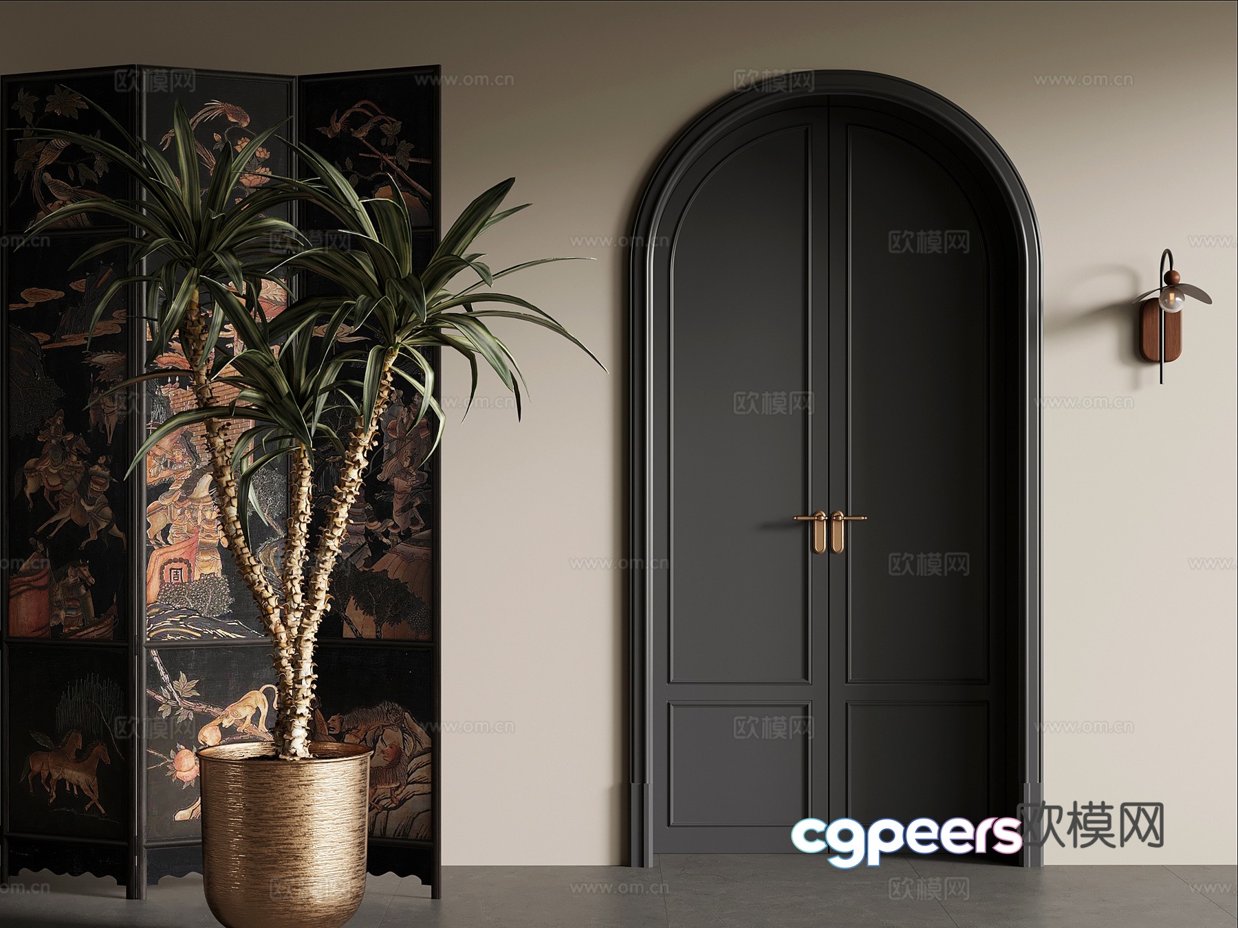 French arched door double door 3d model French arched door double door 3d model