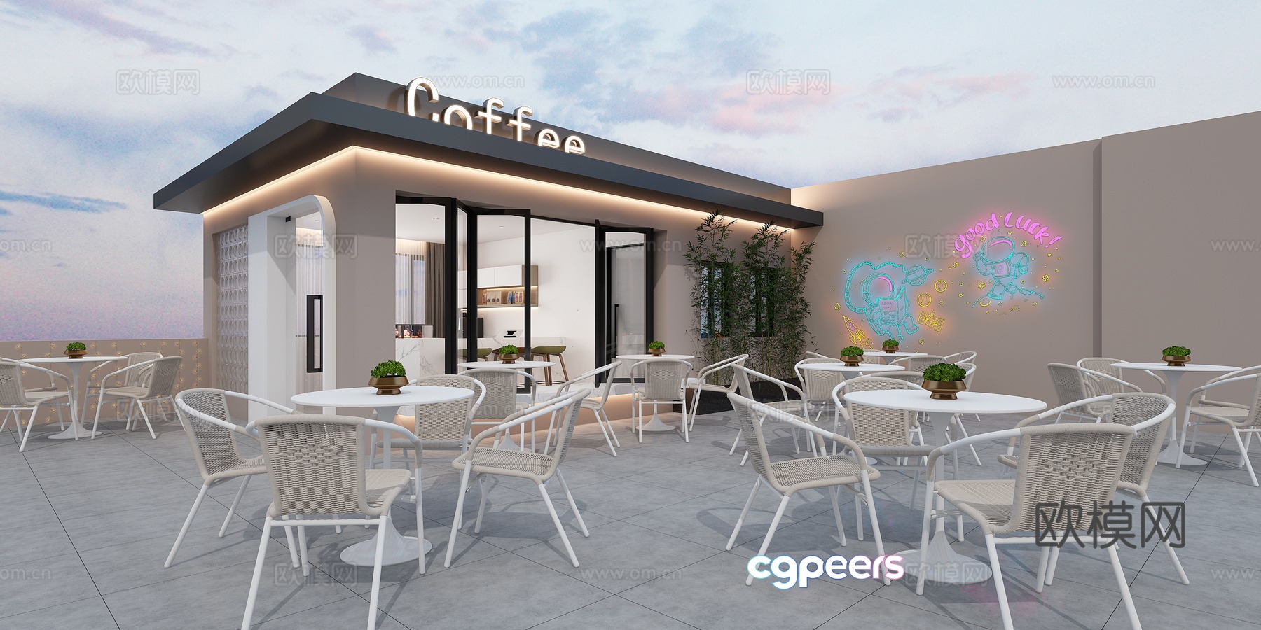 Modern coffee shop commercial exterior 3d model Modern coffee shop commercial exterior 3d model