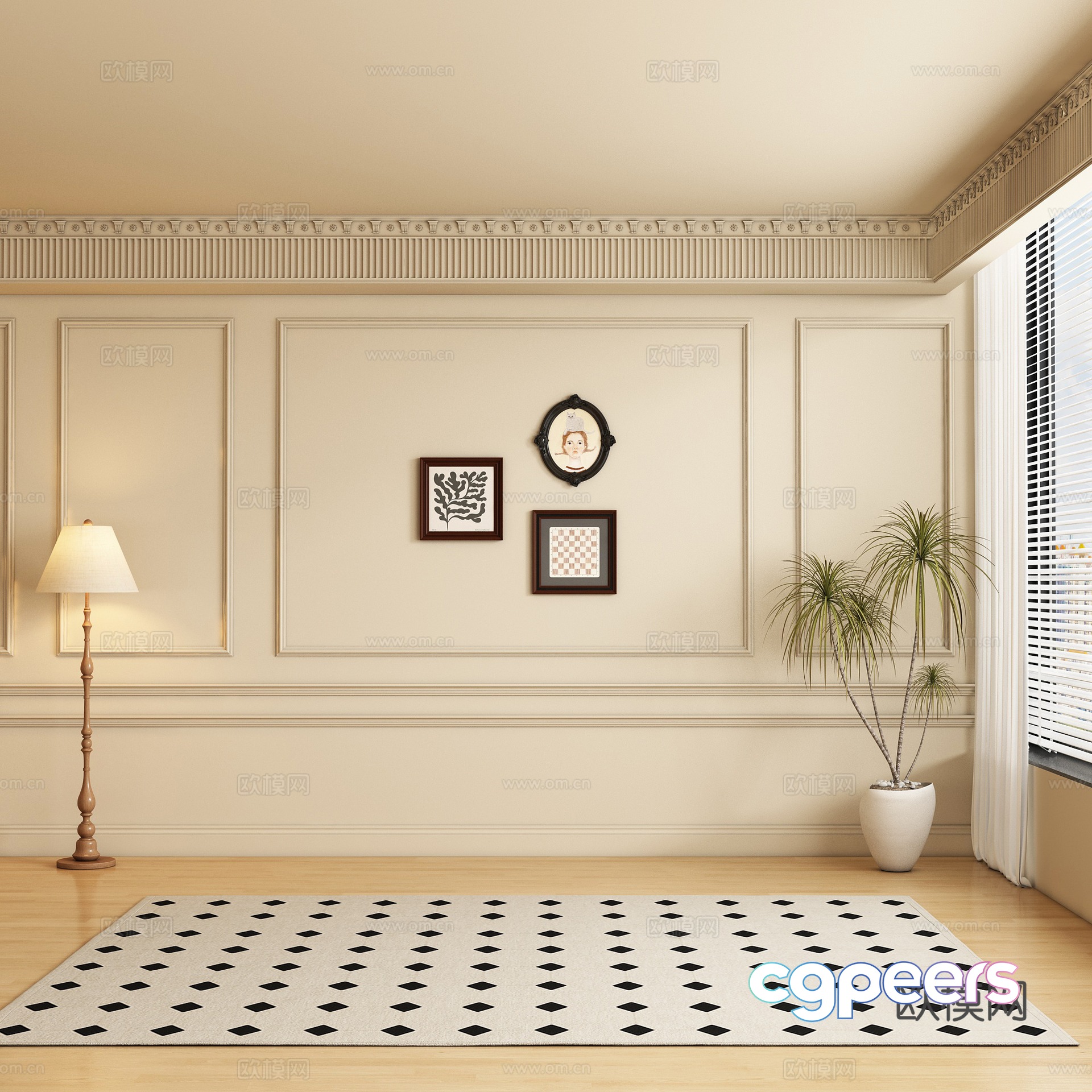French sofa background wall 3d model French sofa background wall 3d model
