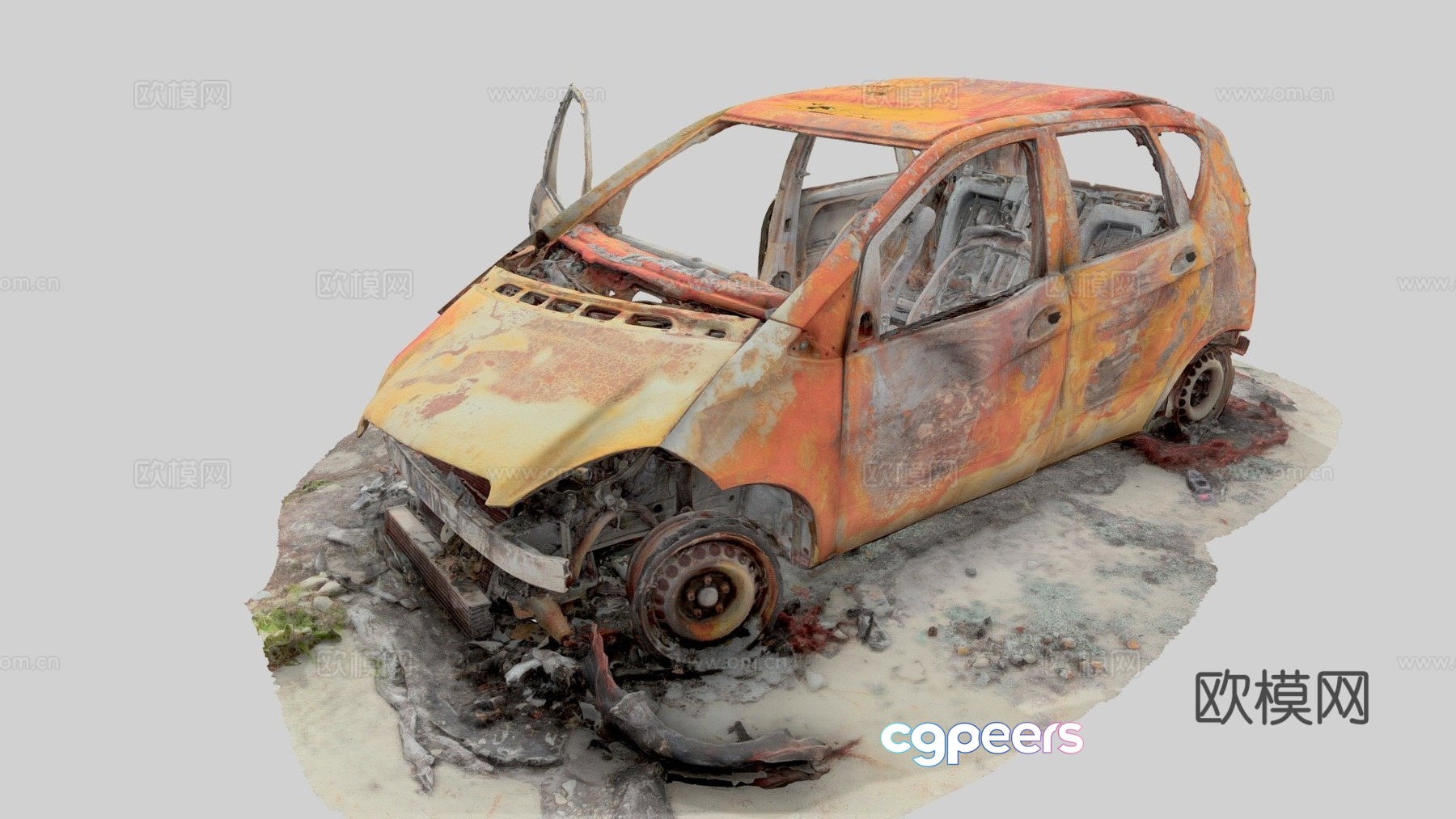 Burnt abandoned car 3d model Burnt abandoned car 3d model